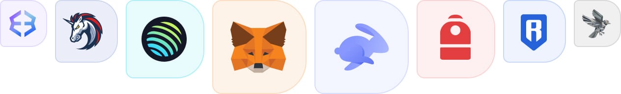 Backpack, MyEtherWallet, Exodus, MetaMask, Rabbit, Lace, Ronin, and Monero wallet logos